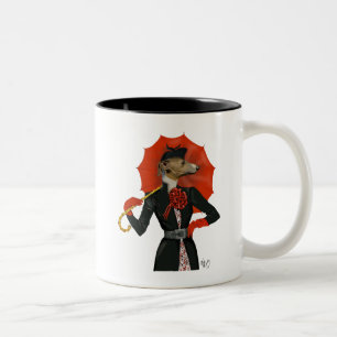 Elegant Greyhound and Red Umbrella 2 Two-Tone Coffee Mug