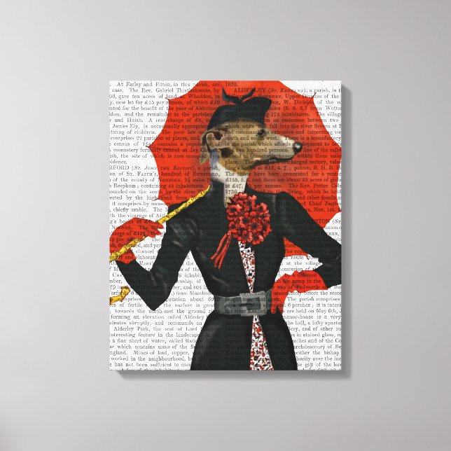 Elegant Greyhound and Red Umbrella Canvas Print (Front)