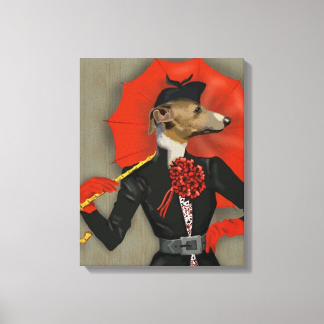 Elegant Greyhound and Red Umbrella Canvas Print (Front)