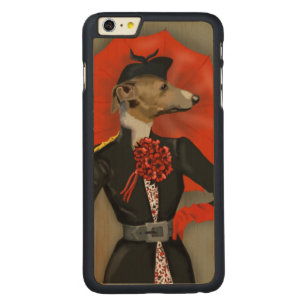 Elegant Greyhound and Red Umbrella Carved Maple iPhone 6 Plus Case