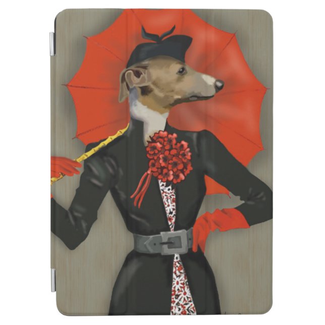 Elegant Greyhound and Red Umbrella iPad Air Cover (Front)