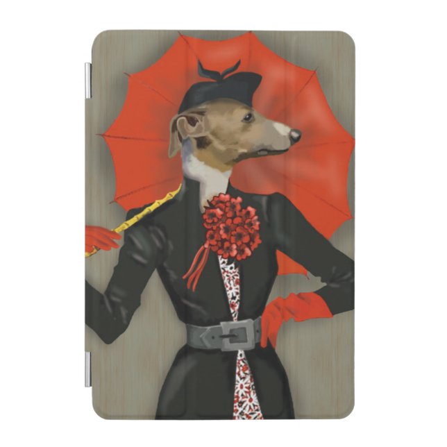 Elegant Greyhound and Red Umbrella iPad Mini Cover (Front)