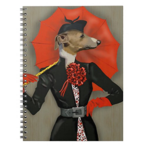 Elegant Greyhound and Red Umbrella Notebook