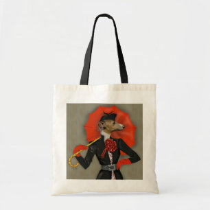Elegant Greyhound and Red Umbrella Tote Bag