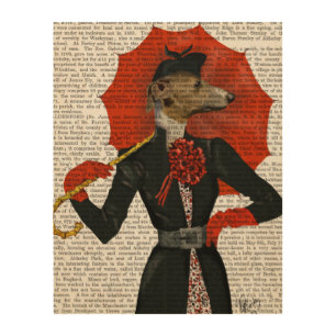 Elegant Greyhound and Red Umbrella Wood Wall Decor