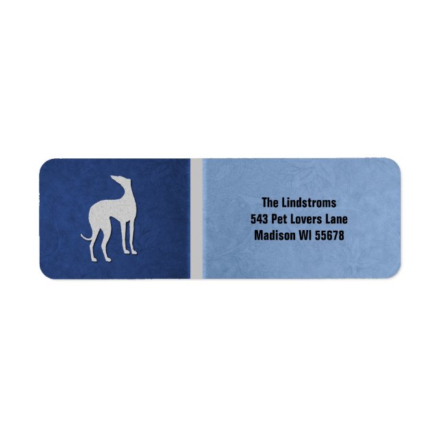 Elegant Greyhound Silhouette in Blue Custom Label (Front)