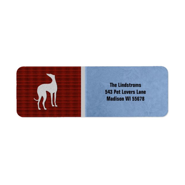 Elegant Greyhound Silhouette in Red White Blue Label (Front)