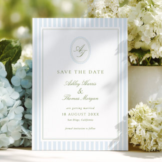 Elegant Greyish Blue & Sage Wedding Save The Date