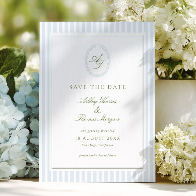 Elegant Greyish Blue & Sage Wedding  Save The Date (Creator Uploaded)