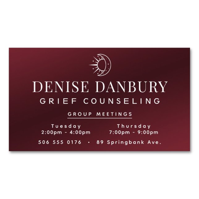 Elegant Grief Counseling Group Meetings Business Card Magnet (Front)