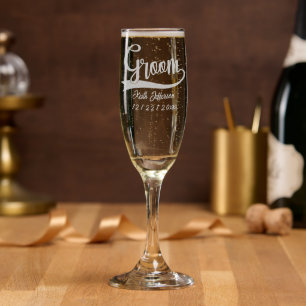 Elegant Groom add name date Wedding  Champagne Flute