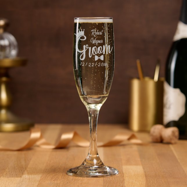 Elegant Groom add name date Wedding  Champagne Flute (Party)