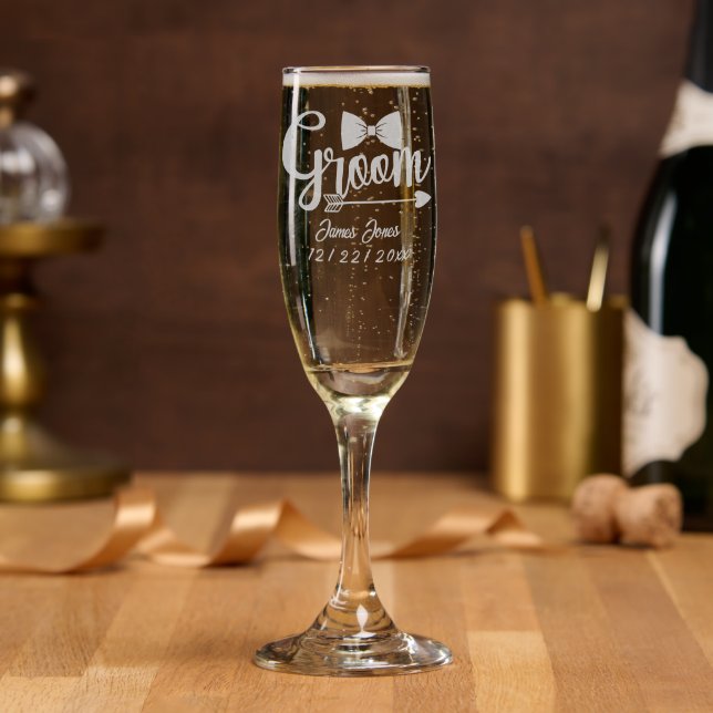 Elegant Groom add name date Wedding  Champagne Flute (Party)