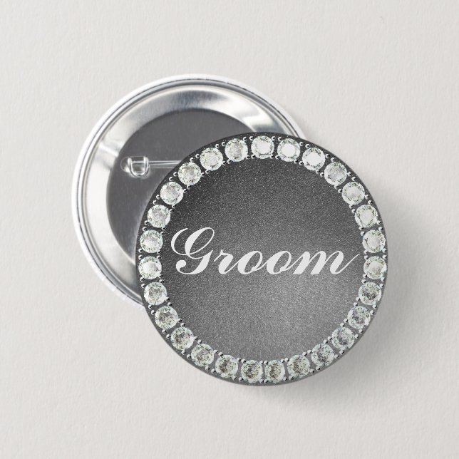 Elegant Groom silver glitter Button (Front & Back)