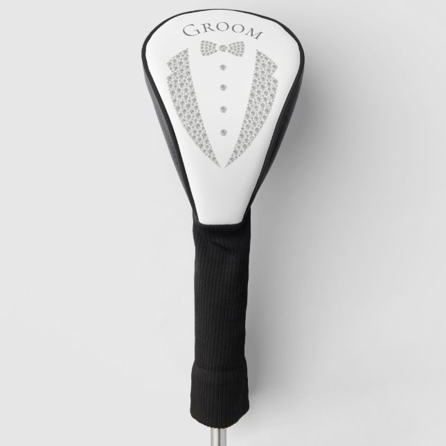 Elegant Groom Tuxedo Typography Wedding  Golf Head Cover (Front)