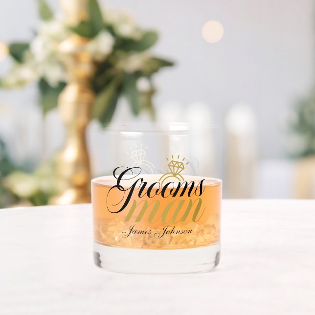 Elegant Grooms man add name Wedding Whiskey Glass (Insitu (Wedding))