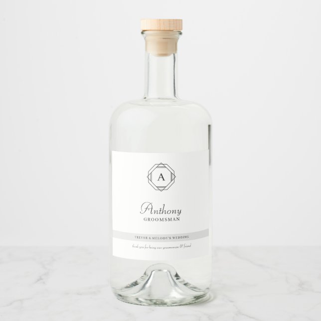 Elegant Groomsman Monogram  Liquor Bottle Label (Front)