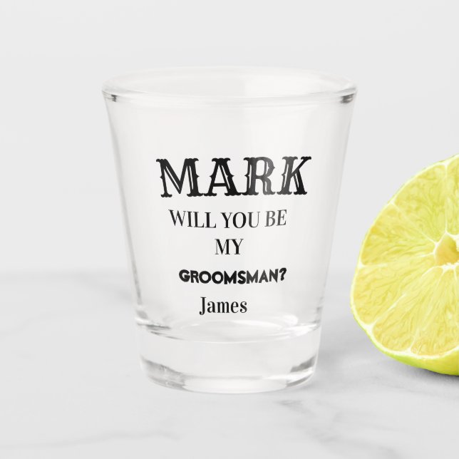 Elegant Groomsman Proposal Party Cocktail Bachelor Shot Glass (Front)