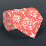 Elegant Groomsmen Damask Pattern Coral Wedding Neck Tie<br><div class="desc">This elegant groomsmen necktie features a white vintage floral damask pattern on a trendy living coral background.</div>