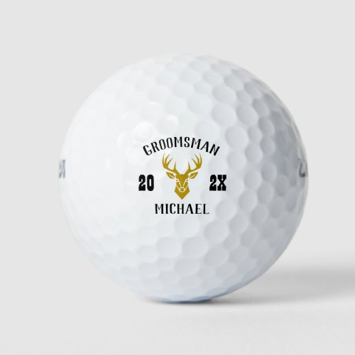 Elegant Groomsmen Deer Head Logo Custom Name Golf Balls