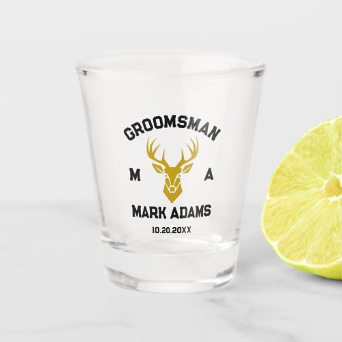 Elegant Groomsmen Gift Deer Head Vintage Monogram Shot Glass