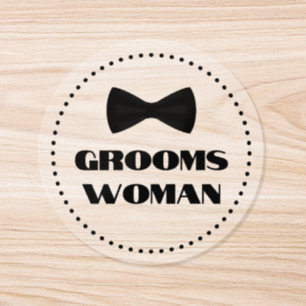 elegant groomswoman black tie dots border wedding classic round sticker