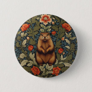 Elegant Groundhog William Morris Inspired Button