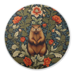 Elegant Groundhog William Morris Inspired Ceramic Knob