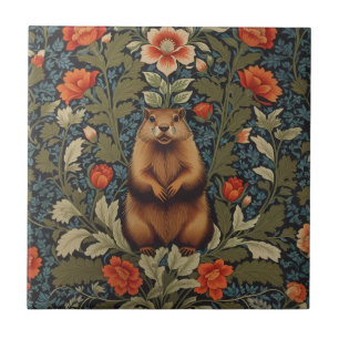 Elegant Groundhog William Morris Inspired Ceramic Tile
