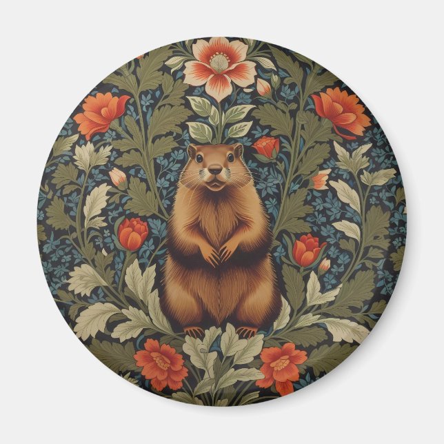 Elegant Groundhog William Morris Inspired Magnet (Front)