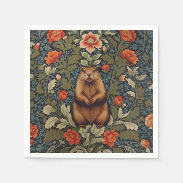 Elegant Groundhog William Morris Inspired Napkins (Front)