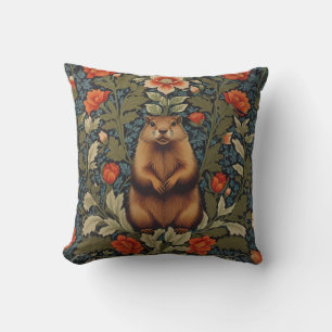 Elegant Groundhog William Morris Inspired Throw Pillow
