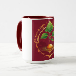Elegant Growing Plant Design on Maroon Mug 