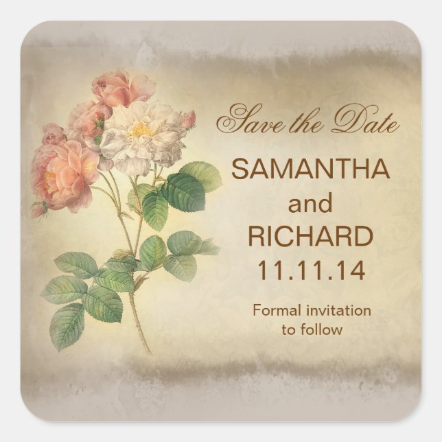 elegant grungy roses save the date stickers (Front)