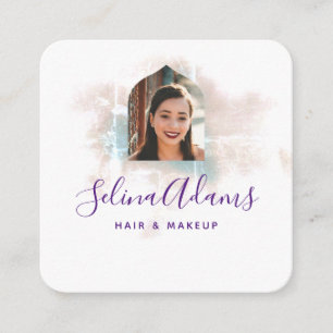 Elegant Grungy Watercolor Photo Abstract Square Business Card