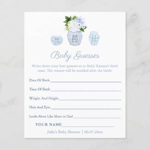 Elegant Guess Baby Birth Stats Shower Game Card