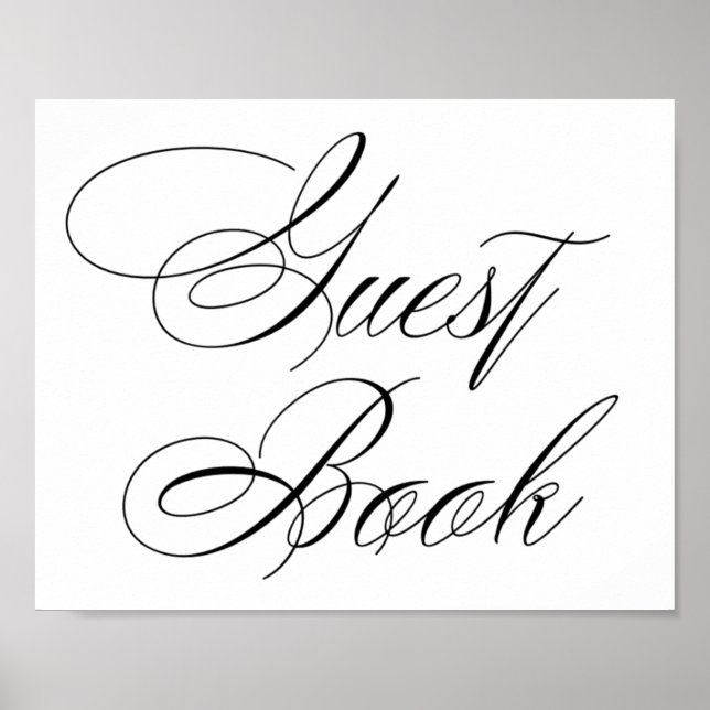 Elegant Guest Book Black Calligraphy | Chic Sign (Front)