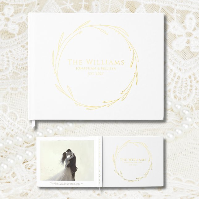 Elegant Guest Book Botanical Wreath Foil Guestbook (Creator Uploaded)