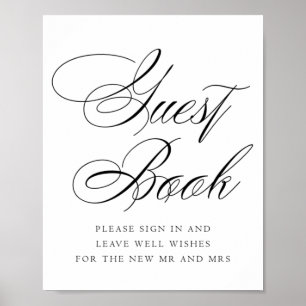 Elegant Guest Sign-In Black Calligraphy Wedding Poster