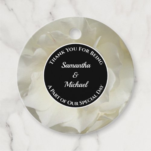 Elegant Guest Thank You White Rose Photo Wedding Favor Tags