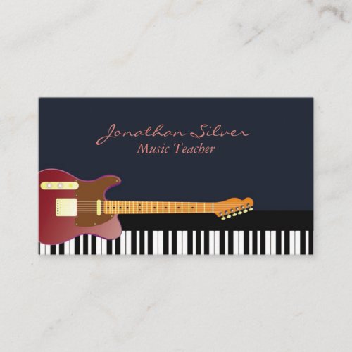 Elegant Guitar and Piano Keys Music Teacher Business Card