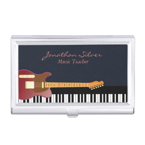 Elegant Guitar and Piano Keys Music Teacher Business Card Case