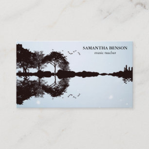 Elegant Guitar Lake Shadow Landscape Music Love  Business Card