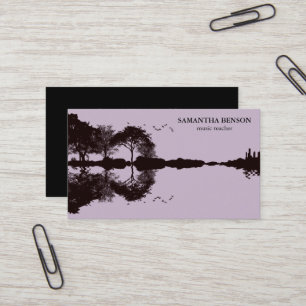 Elegant Guitar Lake Shadow Landscape Music Love Business Card