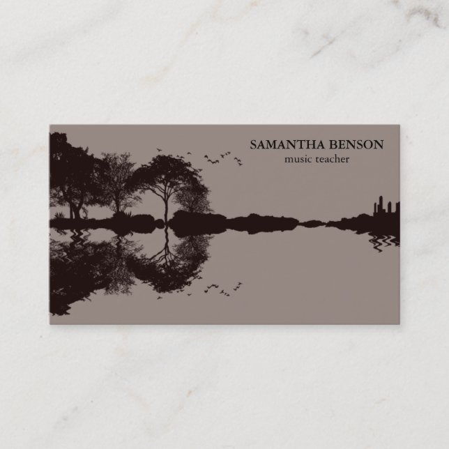 Elegant Guitar Lake Shadow Landscape Music Love  Business Card (Front)