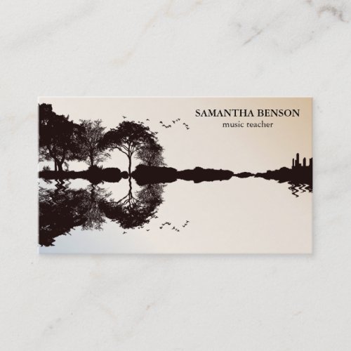 Elegant Guitar Lake Shadow Landscape Music Love  Business Card