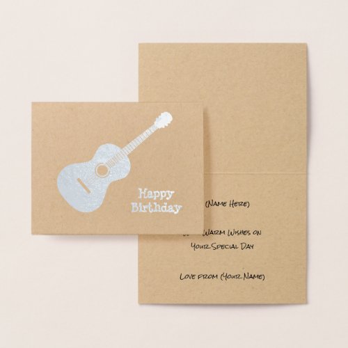 Elegant Guitar _ Silver or Gold Motif for Musician Foil Card