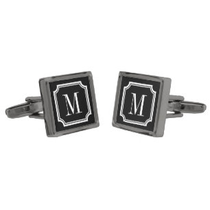 Elegant gunmetal black custom monogram cufflinks