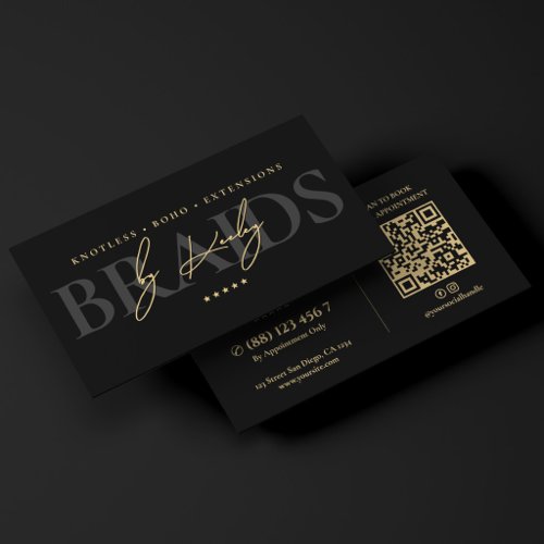 Elegant Hair Braider Braiding Studio Black Business Card