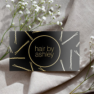 Elegant Hair Pins Salon Black Gold Foil Business Cards